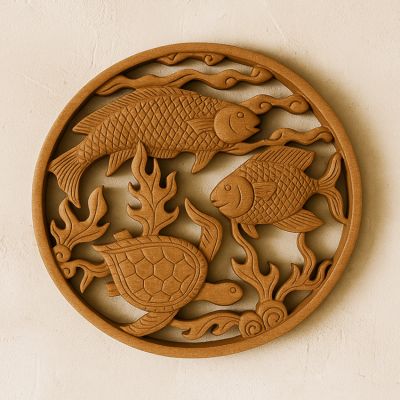 Tranh Gỗ Phong Thuỷ Cá Chép – Rùa – Thuỷ Sinh