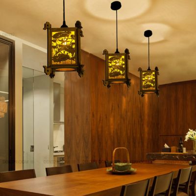 ĐÈN THẢ TRẦN TỨ GIÁC LÁ SEN
